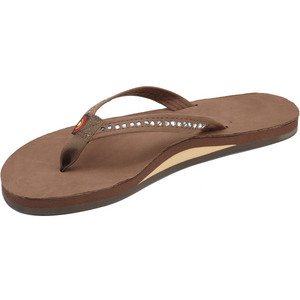  Rainbow Sandals Womens Single Layer Narrow Strap White Crystal 